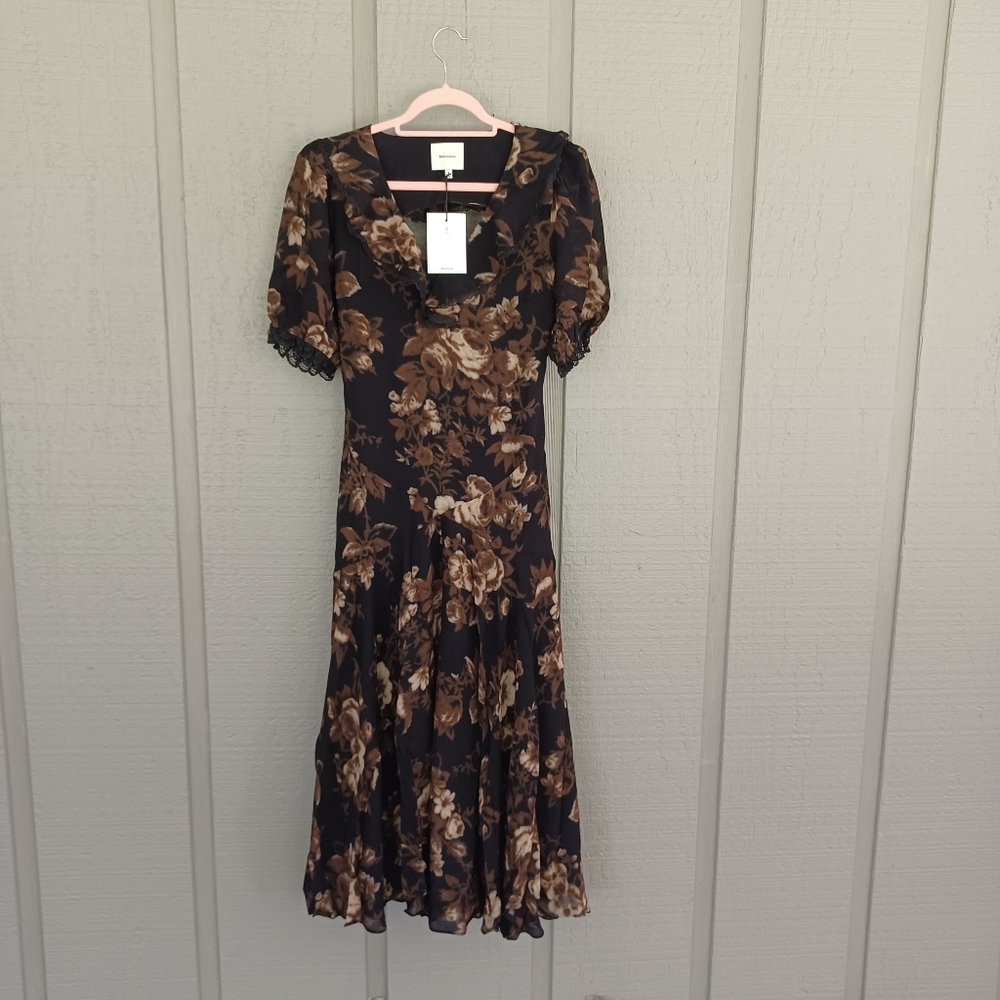 Reformation Evra Dress Size 6 Women Viscose Floral Open Back Viscose Short Sleev